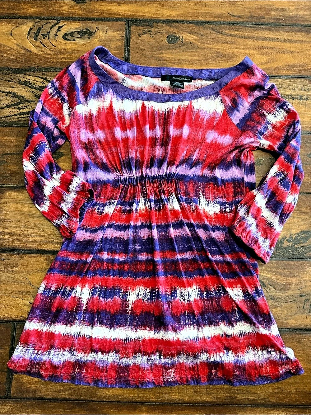 Calvin Klein Jeans Tie-Dye Colorful 3/4 Sleeve Top